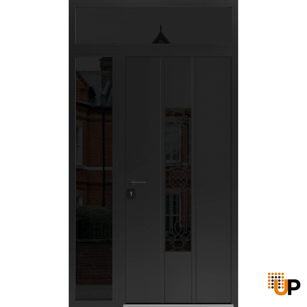 Single swing metal-aluminum classic exterior door with triplex glass | Ronex 1477 Black | 50 x 96 photo#1