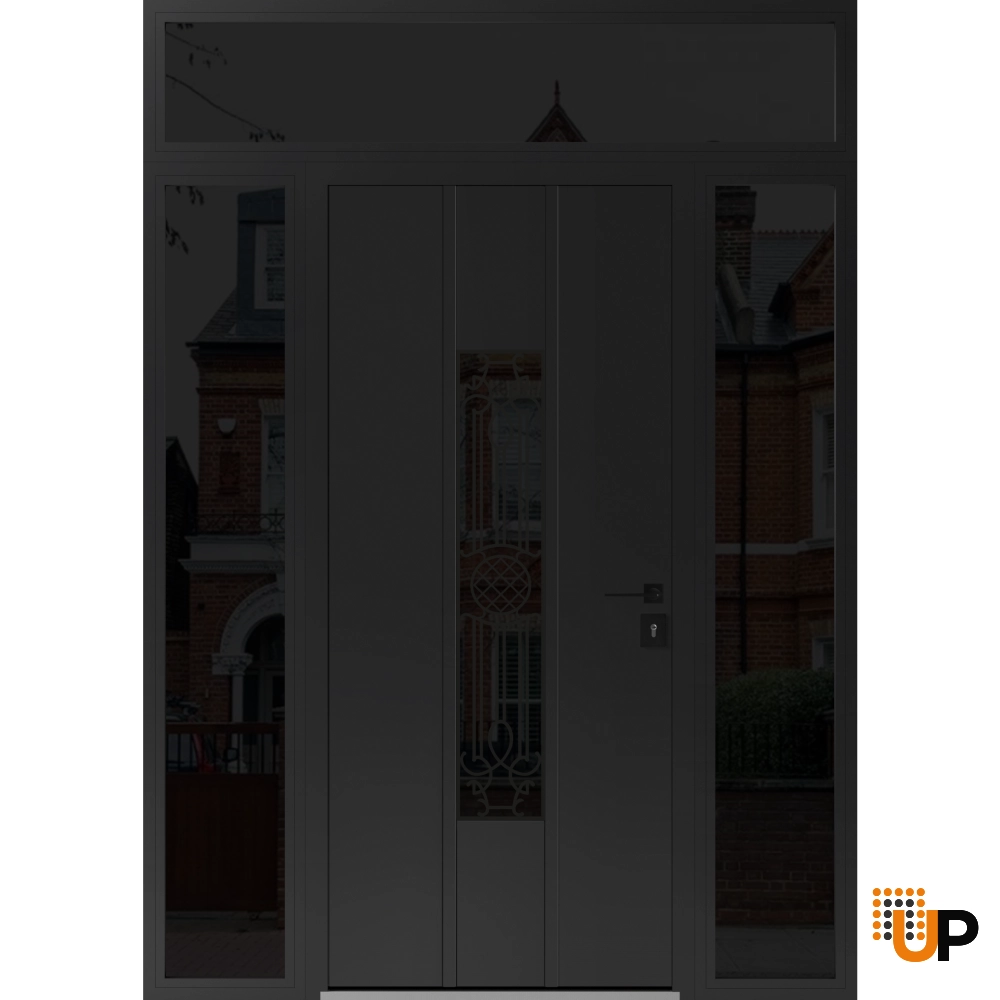 Single swing metal-aluminum classic exterior door with triplex | Ronex 1477 Black | 60 x 96 photo#1