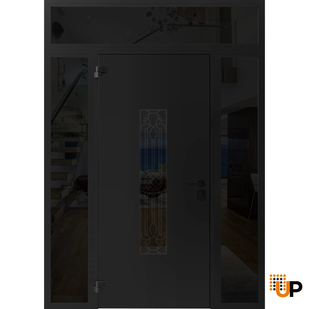 Single swing metal-aluminum classic exterior door with triplex glass | Ronex 1477 Black | 60 x 96 photo#2