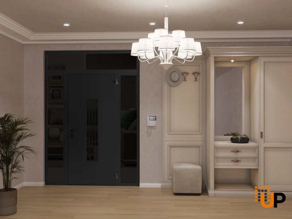 Single swing metal-aluminum classic exterior door with triplex | Ronex 1477 Black | 60 x 96 photo#4