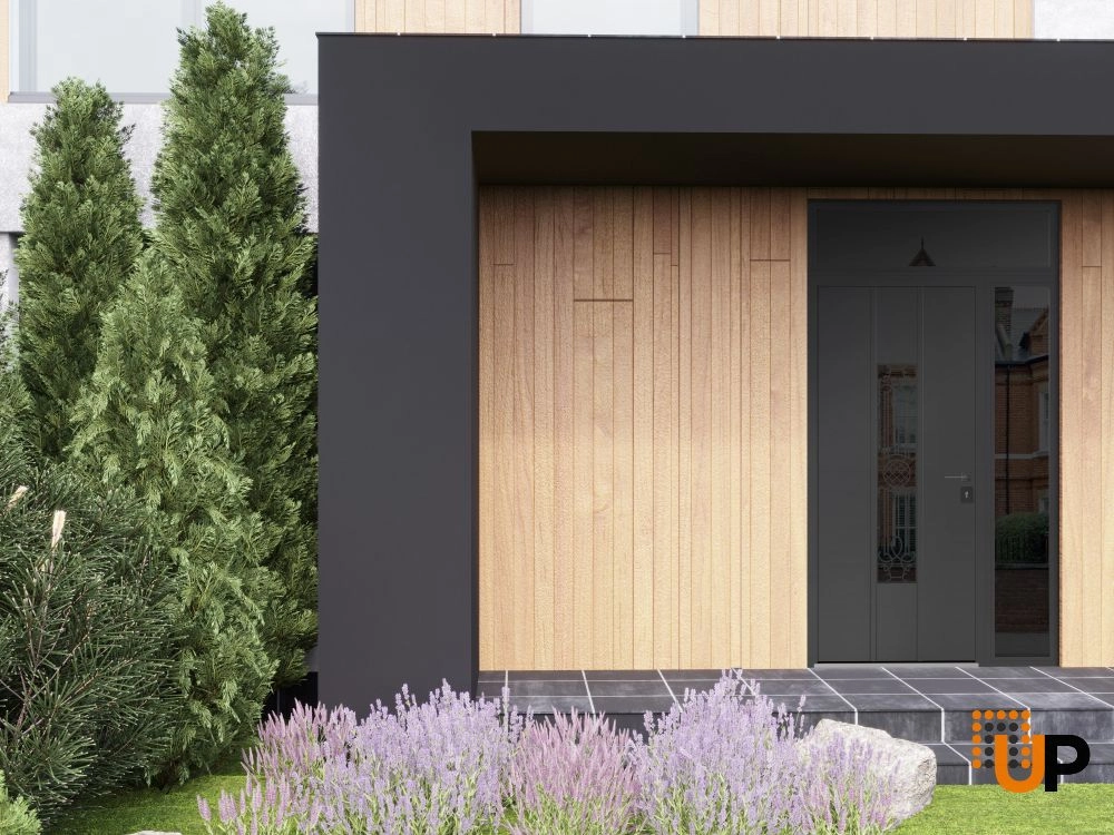 Single swing metal-aluminum classic exterior door with triplex | Ronex 1477 Black | 48 x 96 photo#3