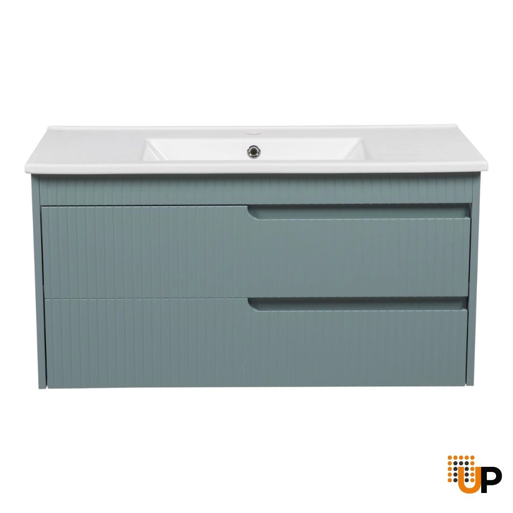 Modern Wall-Mount Bathroom Vanity with Washbasin | Judi Light Green Collection | Non-Toxic Fire-Resistant MDF-40" photo#5