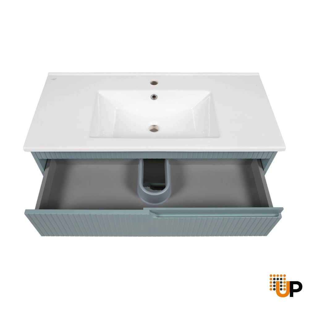 Modern Wall-Mount Bathroom Vanity with Washbasin | Judi Light Green Collection | Non-Toxic Fire-Resistant MDF-40" photo#6