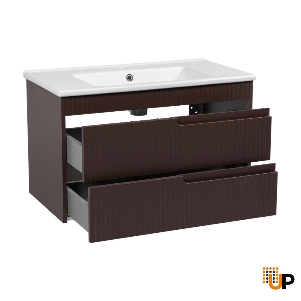 Modern Wall-Mount Bathroom Vanity with Washbasin | Judi Brown Matte Collection | Non-Toxic Fire-Resistant MDF-34" photo#3