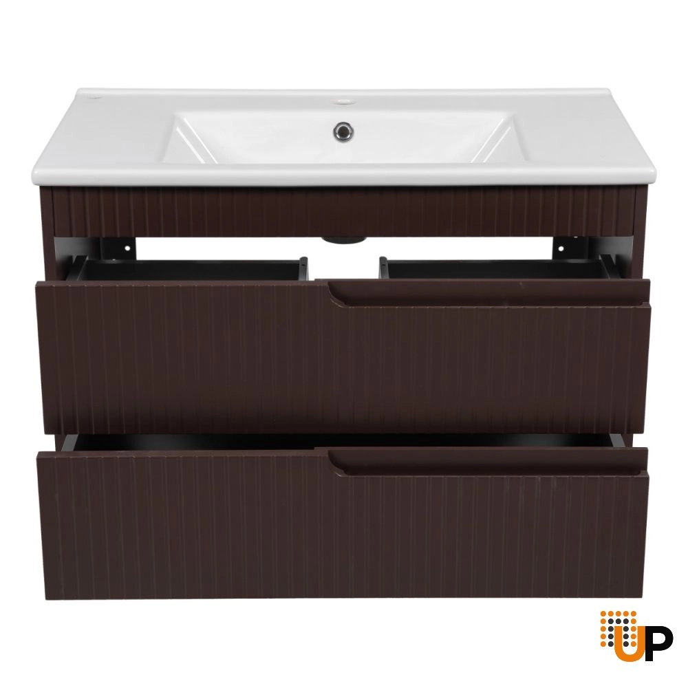 Modern Wall-Mount Bathroom Vanity with Washbasin | Judi Brown Matte Collection | Non-Toxic Fire-Resistant MDF-34" photo#4