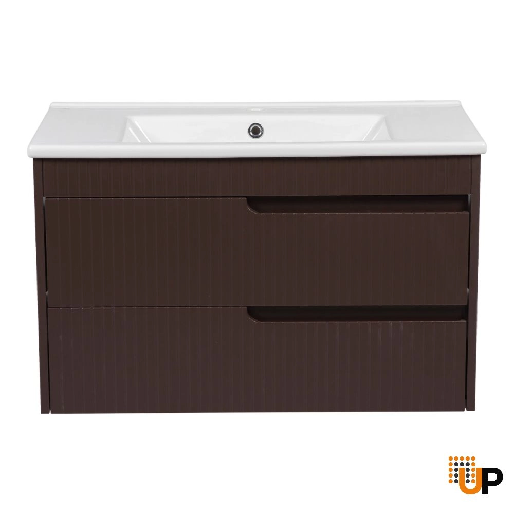Modern Wall-Mount Bathroom Vanity with Washbasin | Judi Brown Matte Collection | Non-Toxic Fire-Resistant MDF-34" photo#5