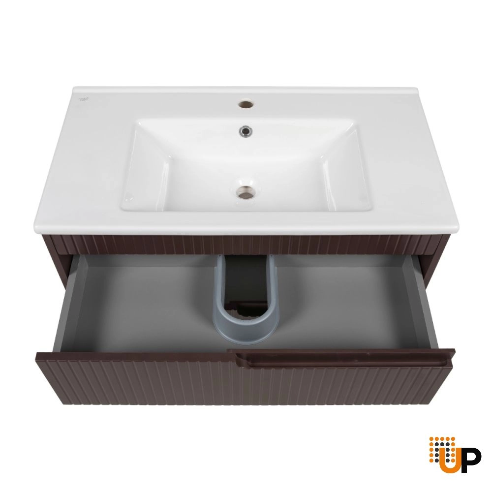 Modern Wall-Mount Bathroom Vanity with Washbasin | Judi Brown Matte Collection | Non-Toxic Fire-Resistant MDF-34" photo#6