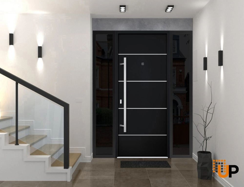 Single swing metal-aluminum modern exterior door | Deux 6083 Black | 64 x 80 photo#4