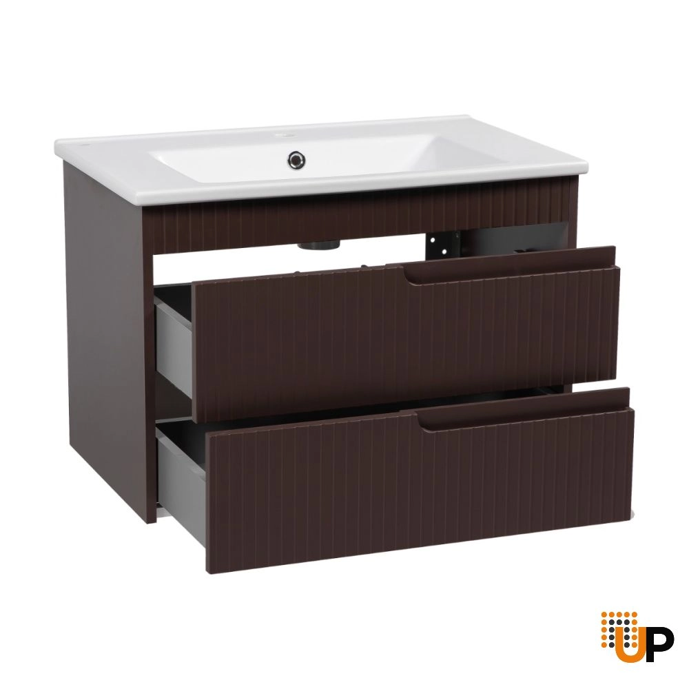 Modern Wall-Mount Bathroom Vanity with Washbasin | Judi Brown Matte Collection | Non-Toxic Fire-Resistant MDF photo#3