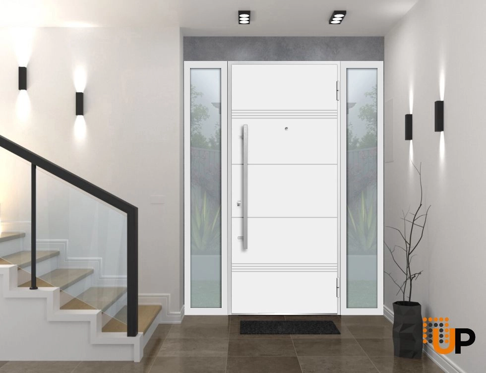 Single swing metal-aluminum modern exterior door | Deux 1705 White | 64 x 80 photo#2