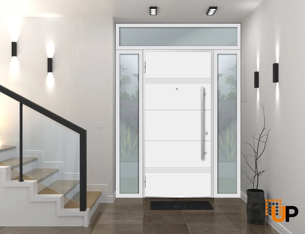 Single swing metal-aluminum modern exterior door | Deux 1705 White | 68 x 96 photo#2