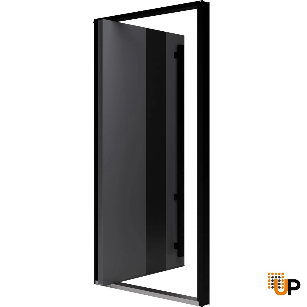 Single pivot metal-aluminum modern exterior door with tinted clear-mirrored glass | Axis 1711 Gray Graphite | 64 x 100 photo#6