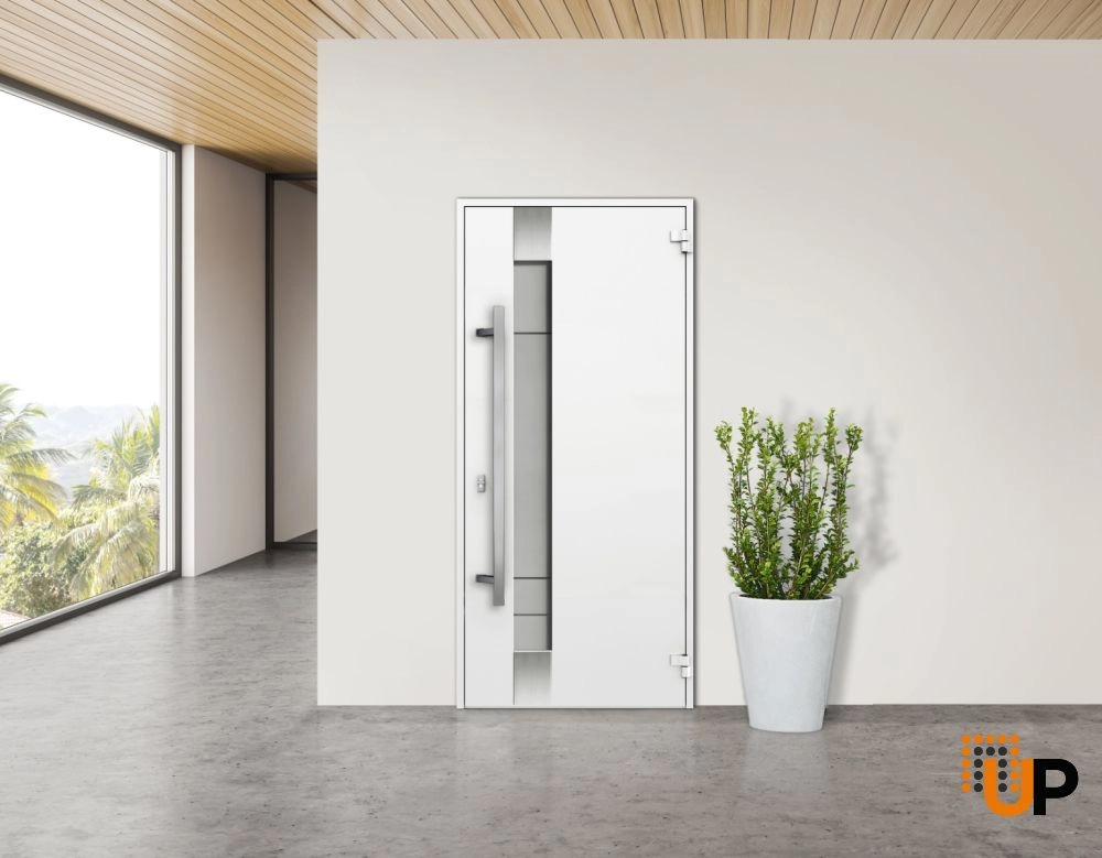 Single swing metal-aluminum modern exterior door with triplex | Deux 1713 White | 36 x 80 photo#3