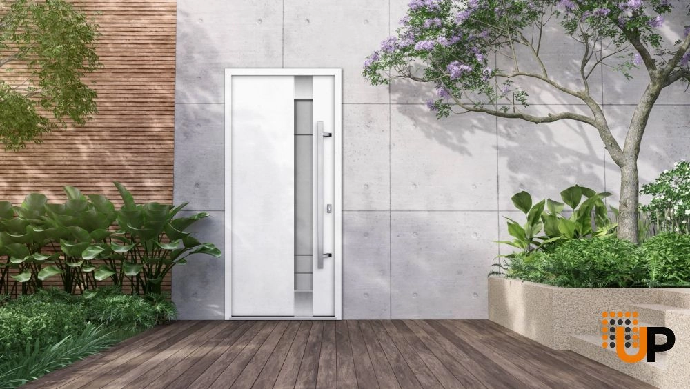 Single swing metal-aluminum modern exterior door with triplex | Deux 1713 White | 36 x 80 photo#2