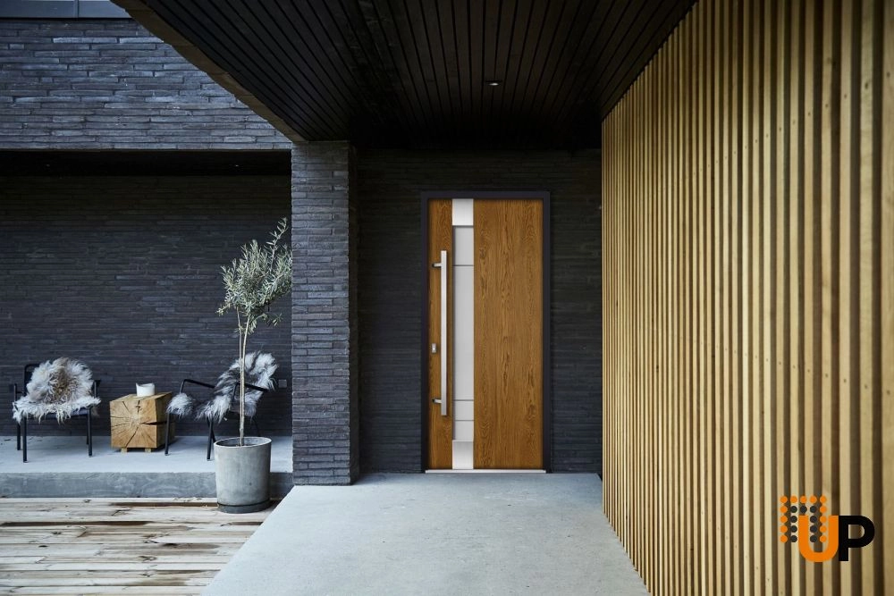 Single swing metal-aluminum modern exterior door with triplex | Deux 1713 Oak | 36 x 80 photo#4