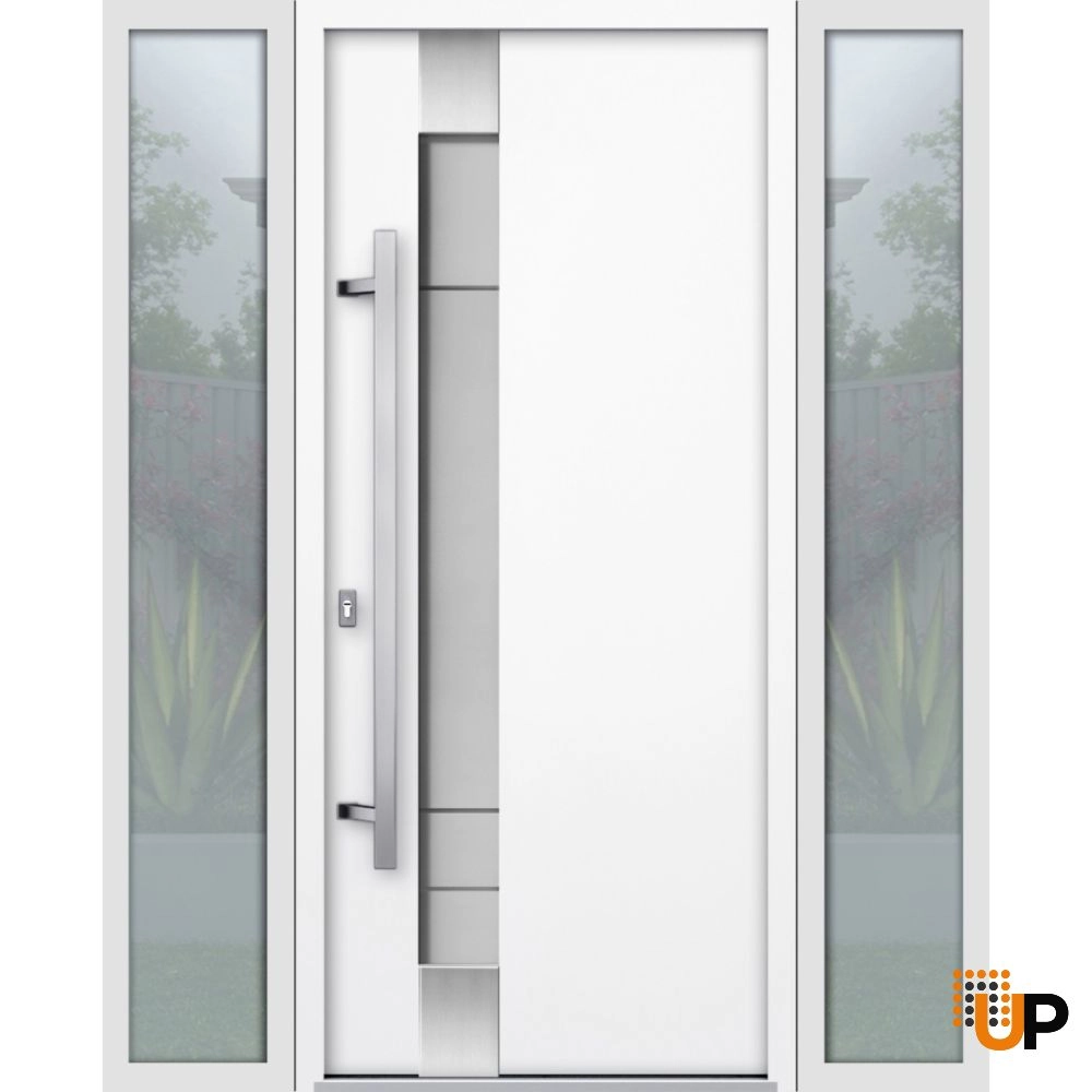 Single swing metal-aluminum modern exterior door with triplex glass | Deux 1713 White | 64 x 80 photo#1