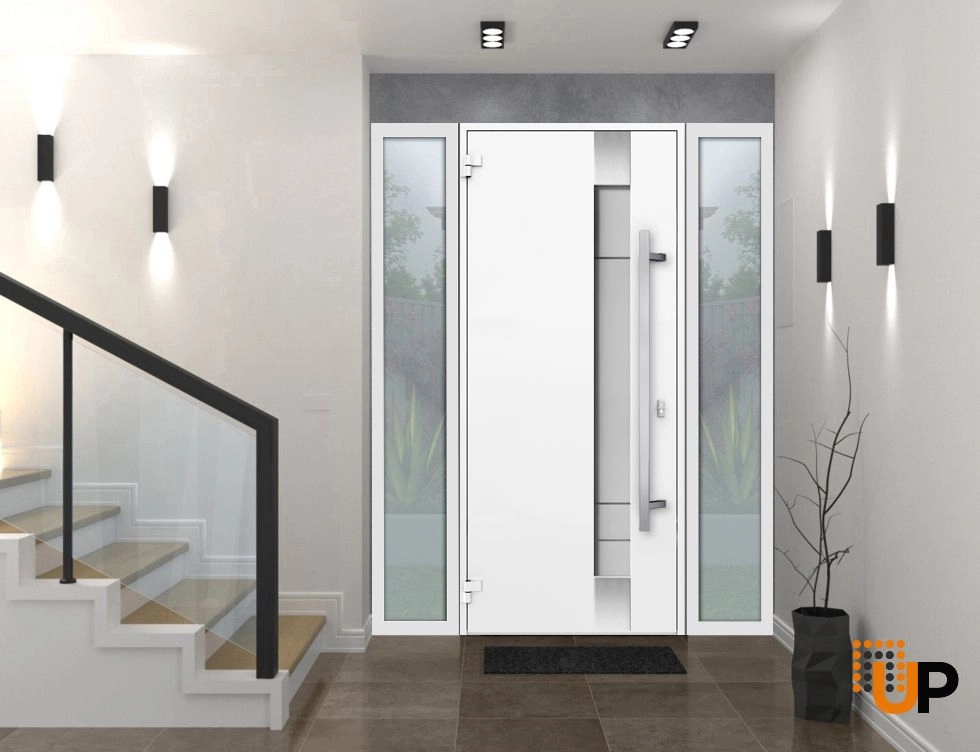 Single swing metal-aluminum modern exterior door with triplex glass | Deux 1713 White | 64 x 80 photo#2