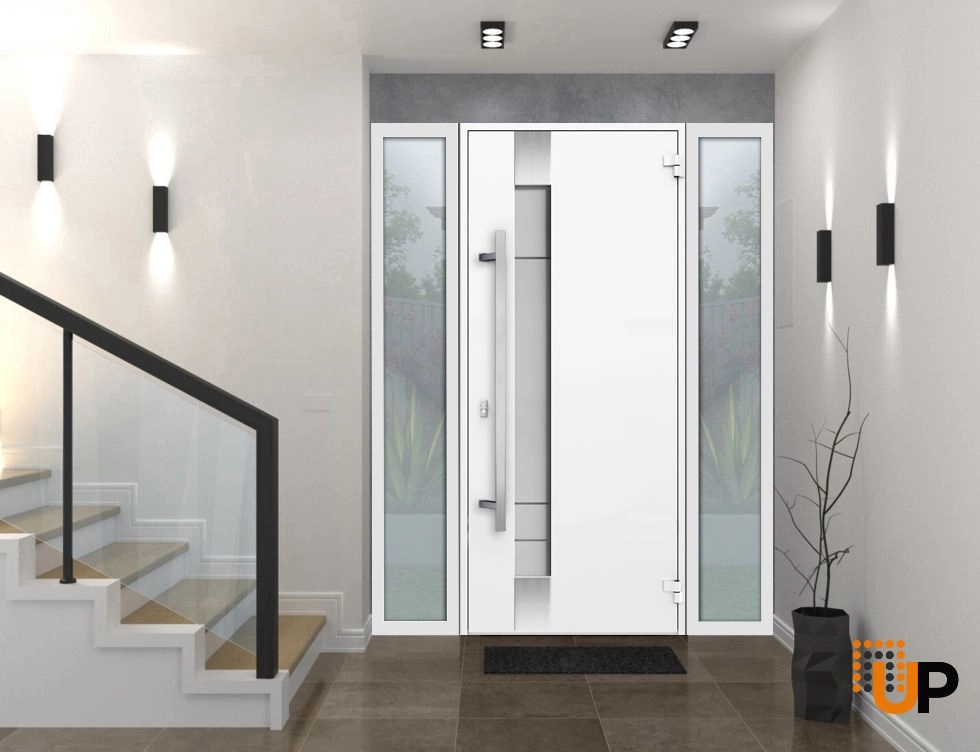Single swing metal-aluminum modern exterior door with triplex glass | Deux 1713 White | 60 x 80 photo#2