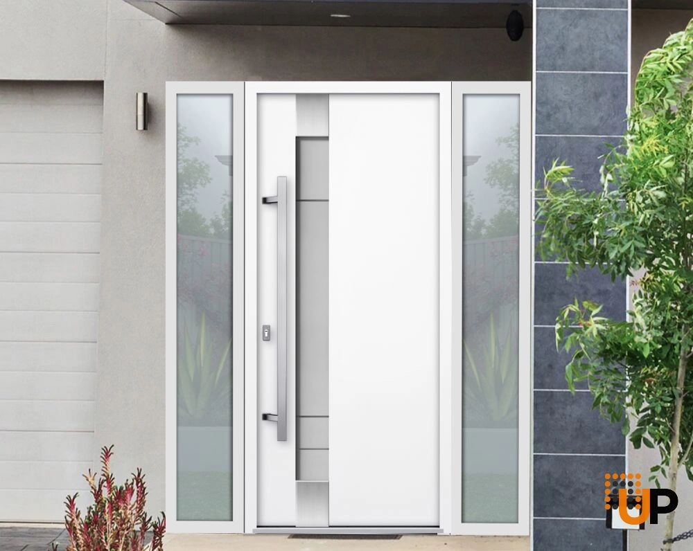 Single swing metal-aluminum modern exterior door with triplex glass | Deux 1713 White | 64 x 80 photo#3