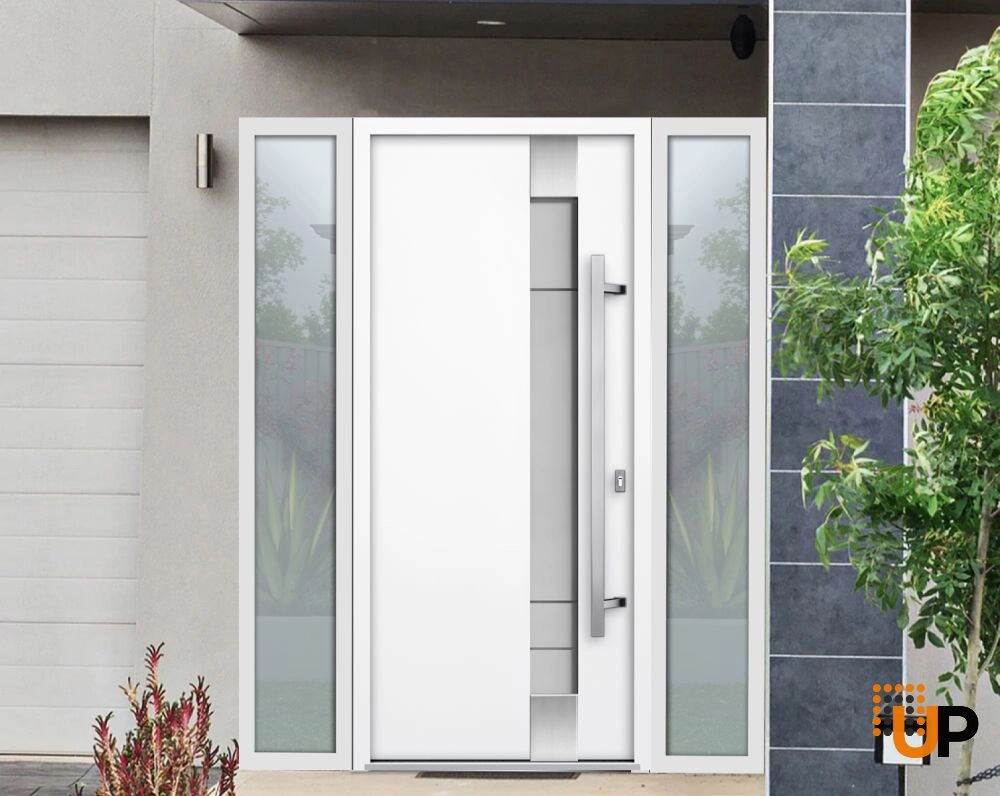 Single swing metal-aluminum modern exterior door with triplex glass | Deux 1713 White | 64 x 80 photo#3