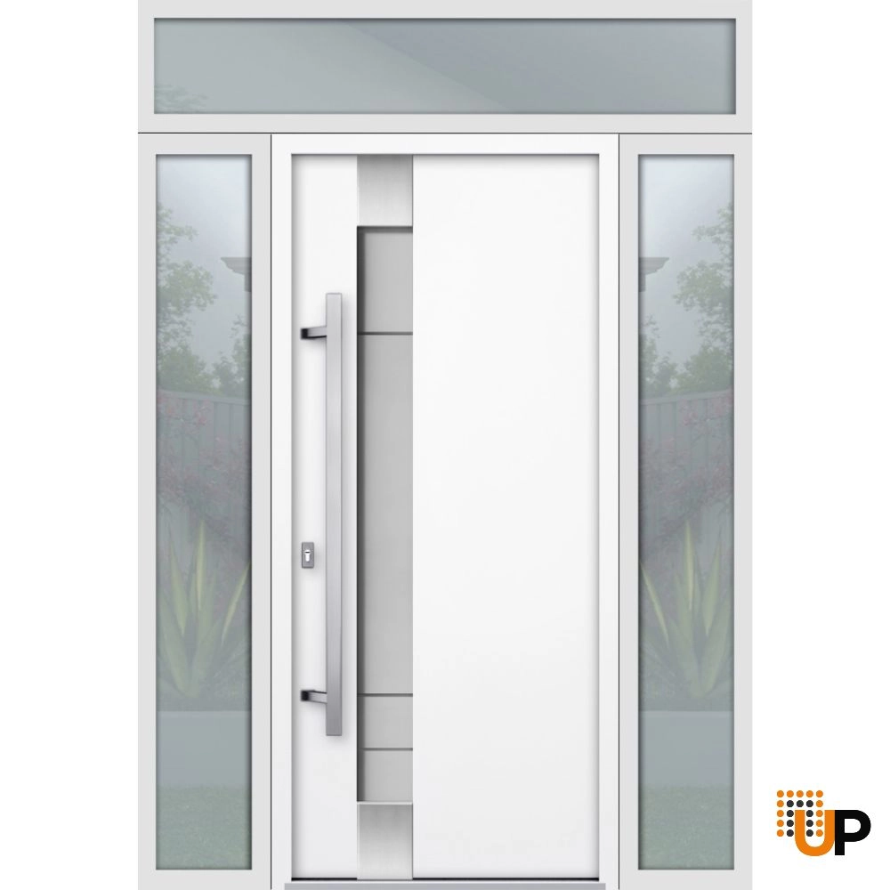 Single swing metal-aluminum modern exterior door with triplex glass | Deux 1713 White | 64 x 96 photo#1