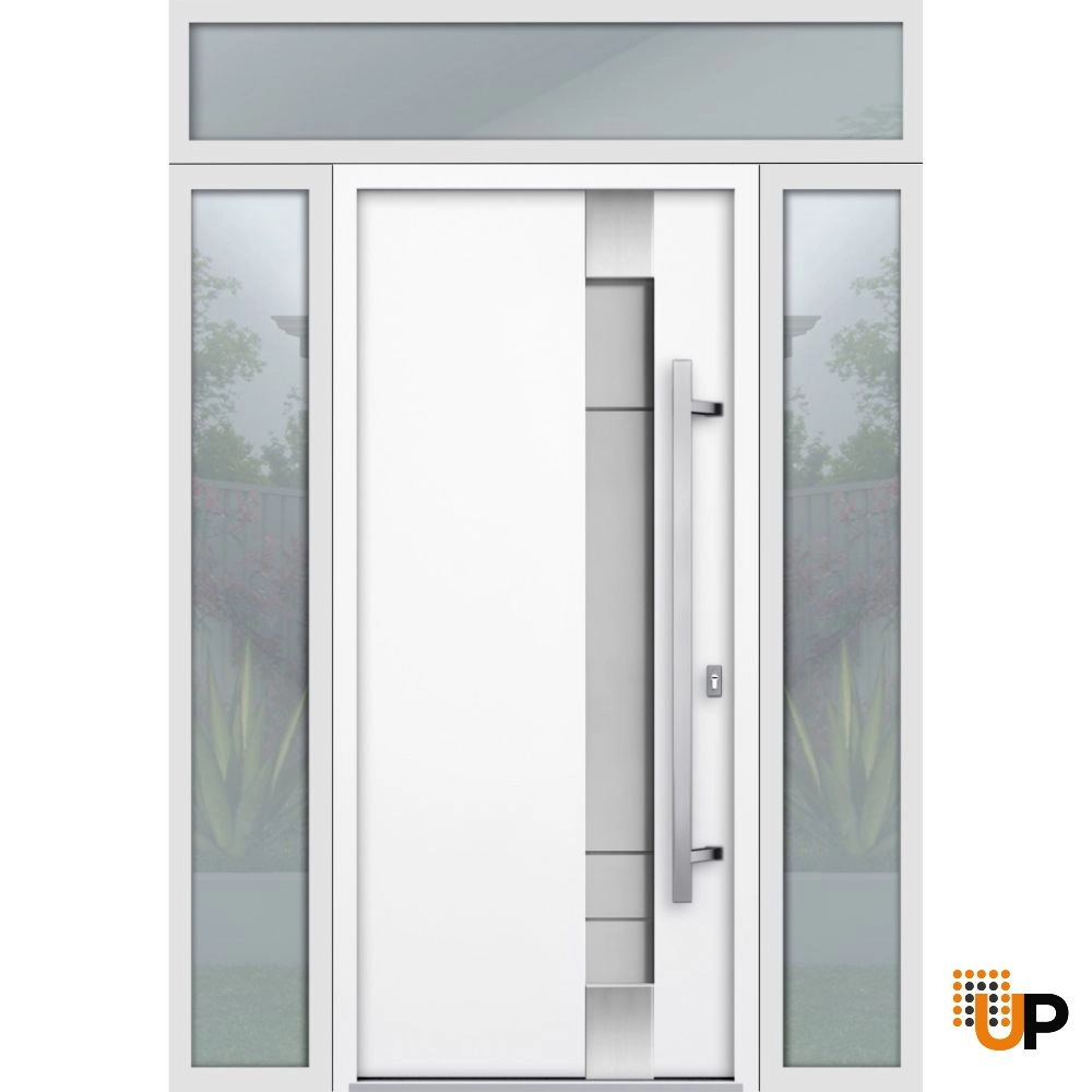 Single swing metal-aluminum modern exterior door with triplex glass | Deux 1713 White | 64 x 96 photo#1