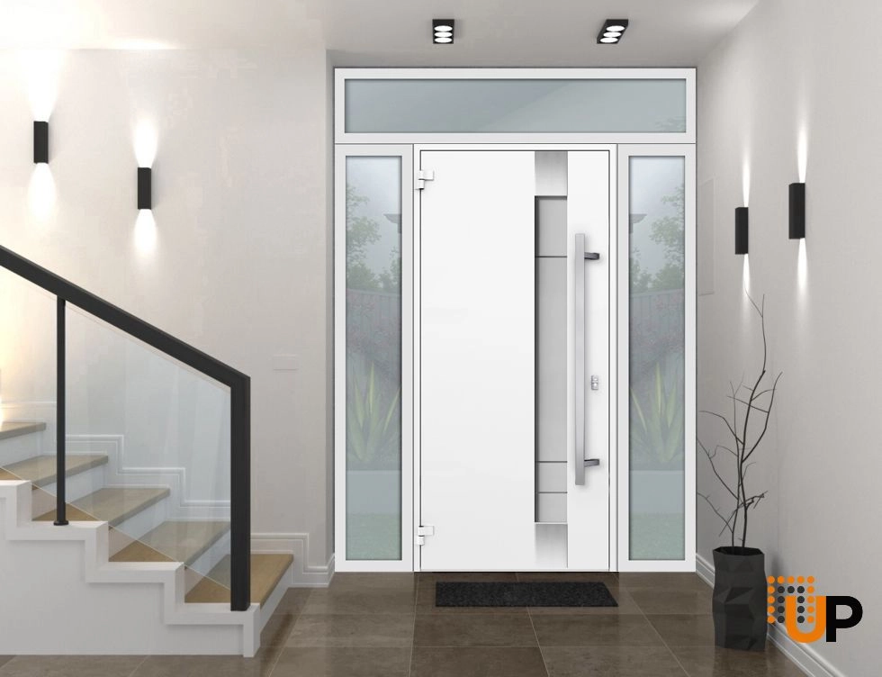 Single swing metal-aluminum modern exterior door with triplex glass | Deux 1713 White | 64 x 96 photo#2