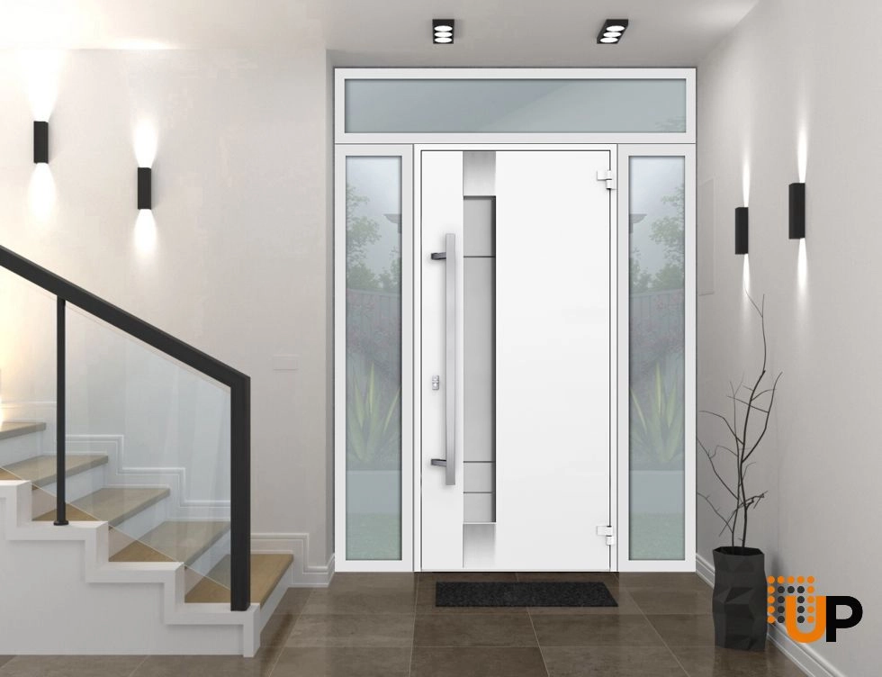 Single swing metal-aluminum modern exterior door with triplex glass | Deux 1713 White | 60 x 96 photo#2