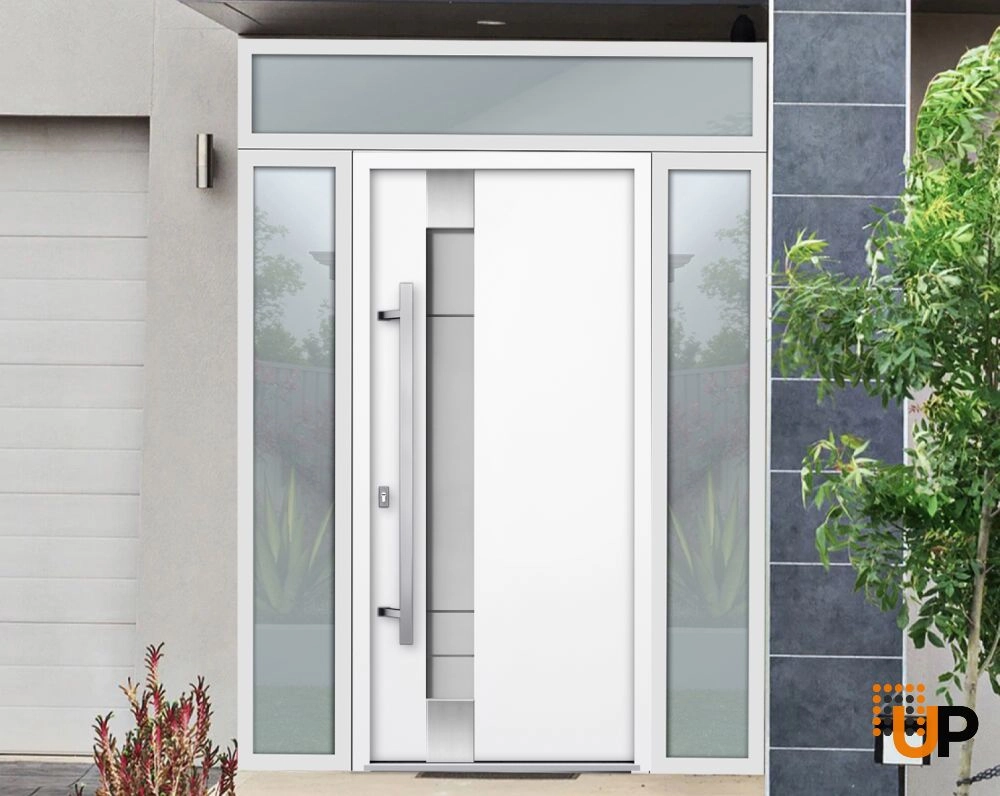 Single swing metal-aluminum modern exterior door with triplex | Deux 1713 White | 60 x 96 photo#3