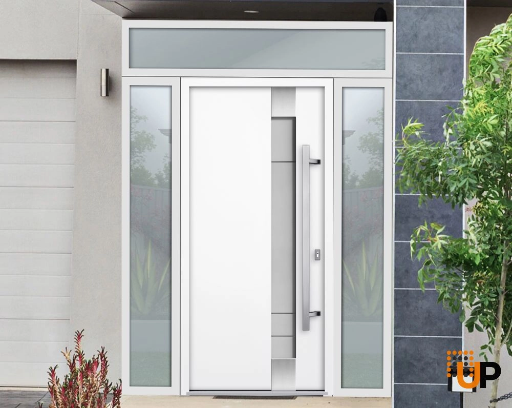 Single swing metal-aluminum modern exterior door with triplex glass | Deux 1713 White | 64 x 96 photo#3