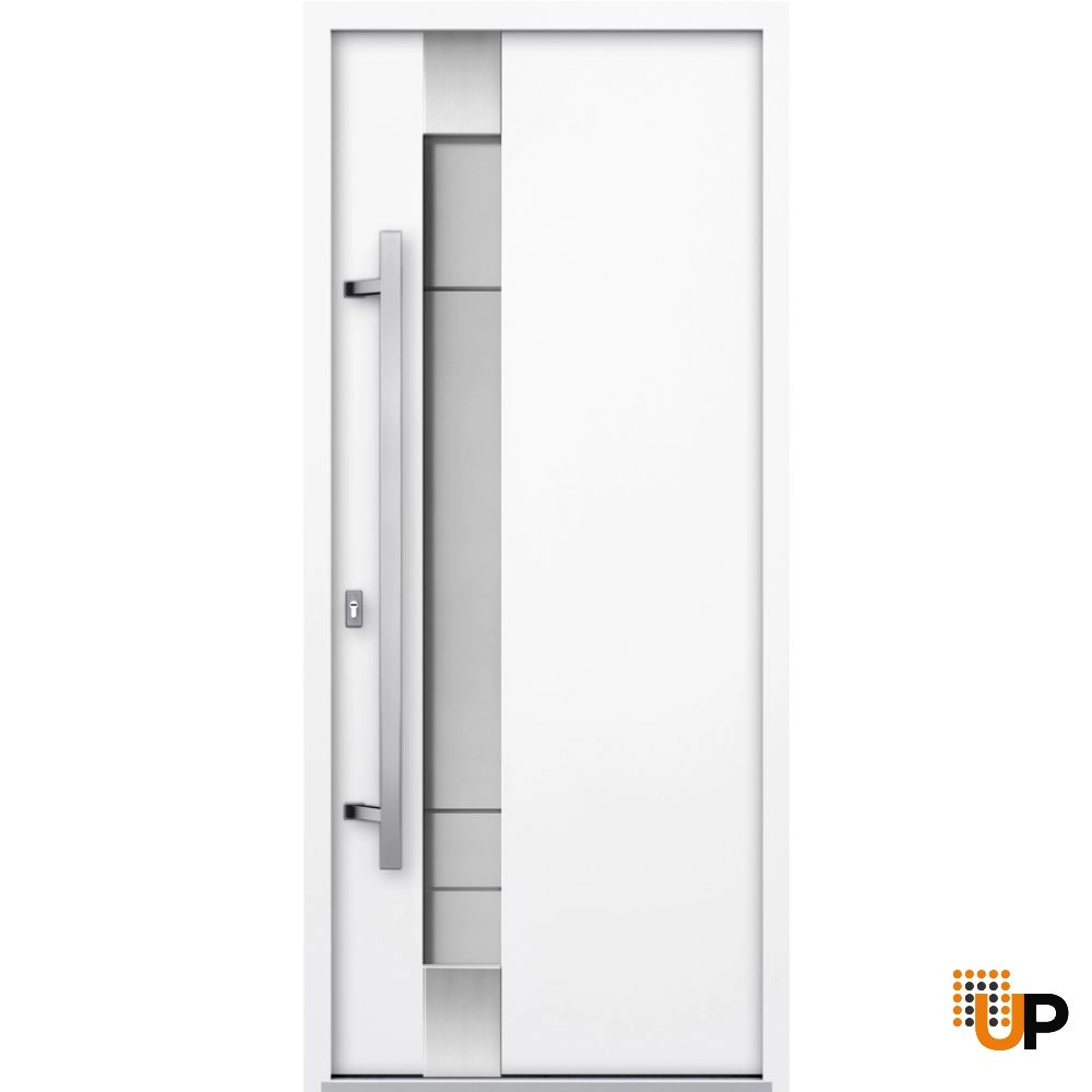 Single swing metal-aluminum modern exterior door with triplex | Deux 1713 White | 36 x 80 photo#1