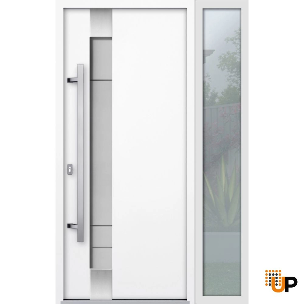 Single swing metal-aluminum modern exterior door with triplex glass | Deux 1713 White | 50 x 80 photo#1