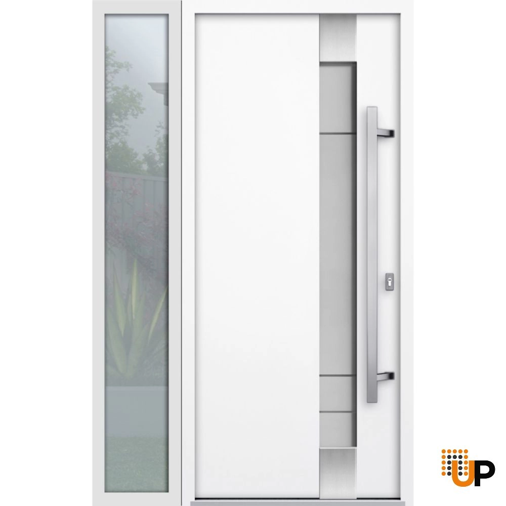 Single swing metal-aluminum modern exterior door with triplex glass | Deux 1713 White | 48 x 80 photo#1