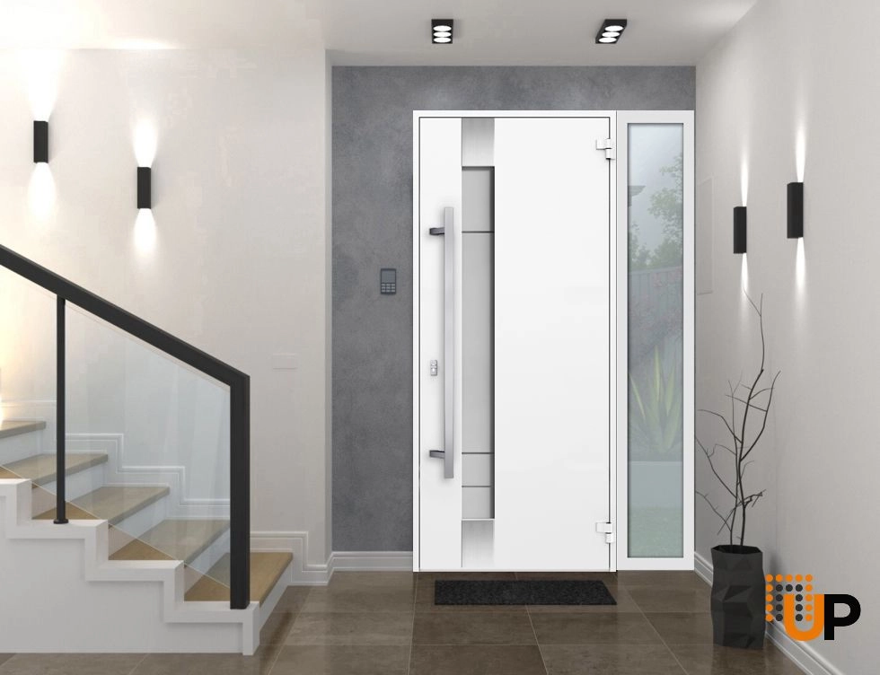 Single swing metal-aluminum modern exterior door with triplex glass | Deux 1713 White | 52 x 80 photo#2