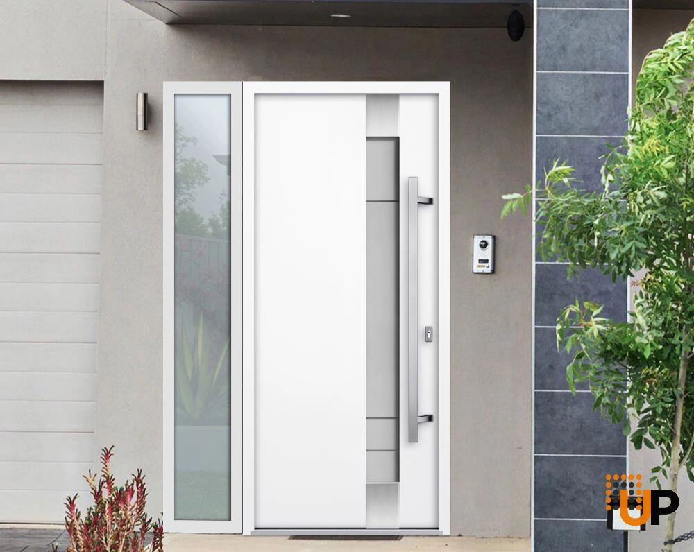 Single swing metal-aluminum modern exterior door with triplex glass | Deux 1713 White | 52 x 80 photo#3