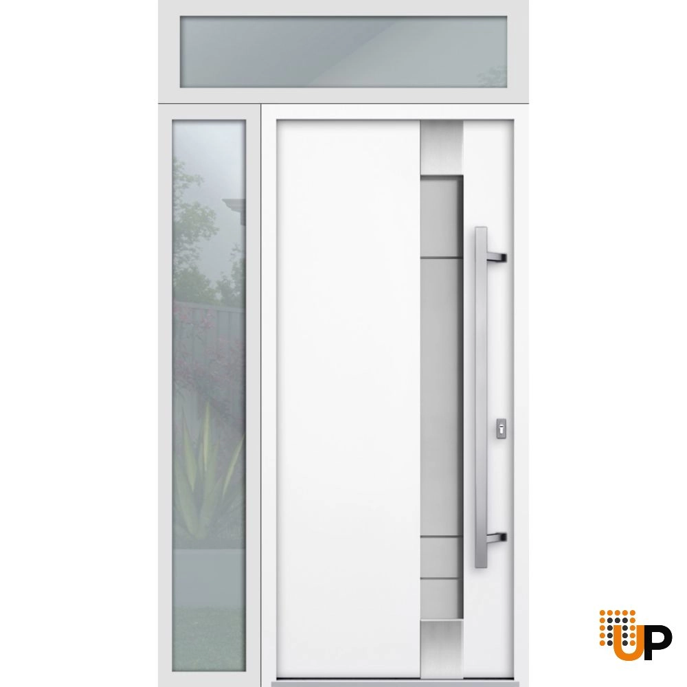 Single swing metal-aluminum modern exterior door with triplex glass | Deux 1713 White | 50 x 96 photo#1