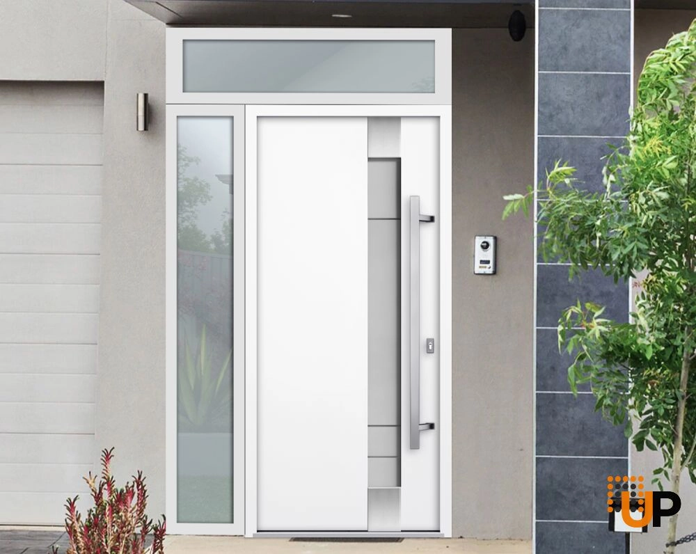 Single swing metal-aluminum modern exterior door with triplex glass | Deux 1713 White | 50 x 96 photo#3