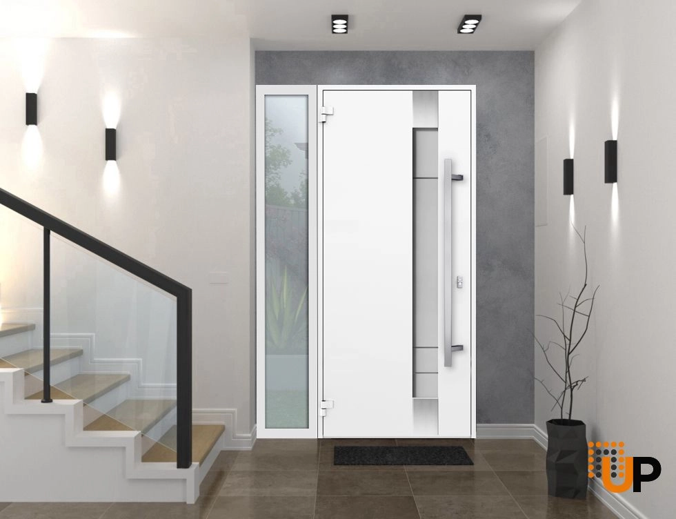 Single swing metal-aluminum modern exterior door with triplex glass | Deux 1713 White | 52 x 80 photo#2