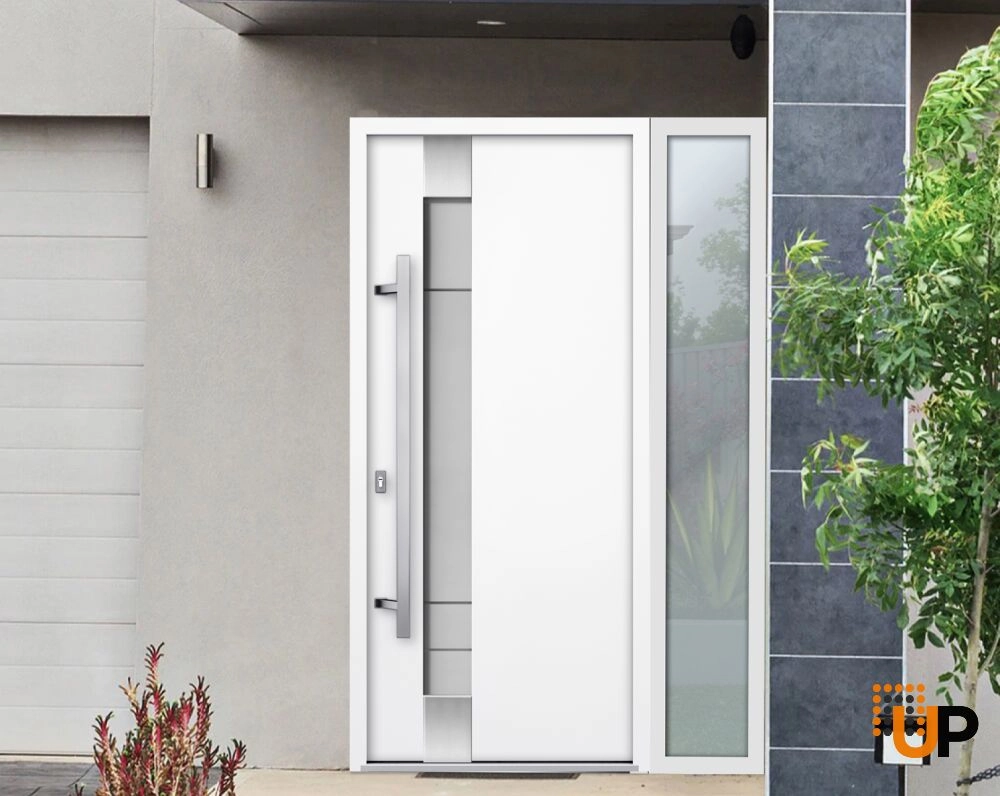 Single swing metal-aluminum modern exterior door with triplex glass | Deux 1713 White | 50 x 80 photo#3