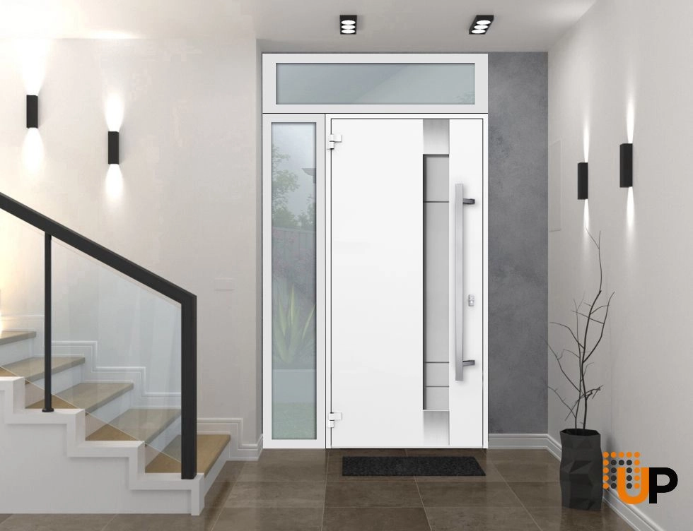 Single swing metal-aluminum modern exterior door with triplex glass | Deux 1713 White | 50 x 96 photo#2