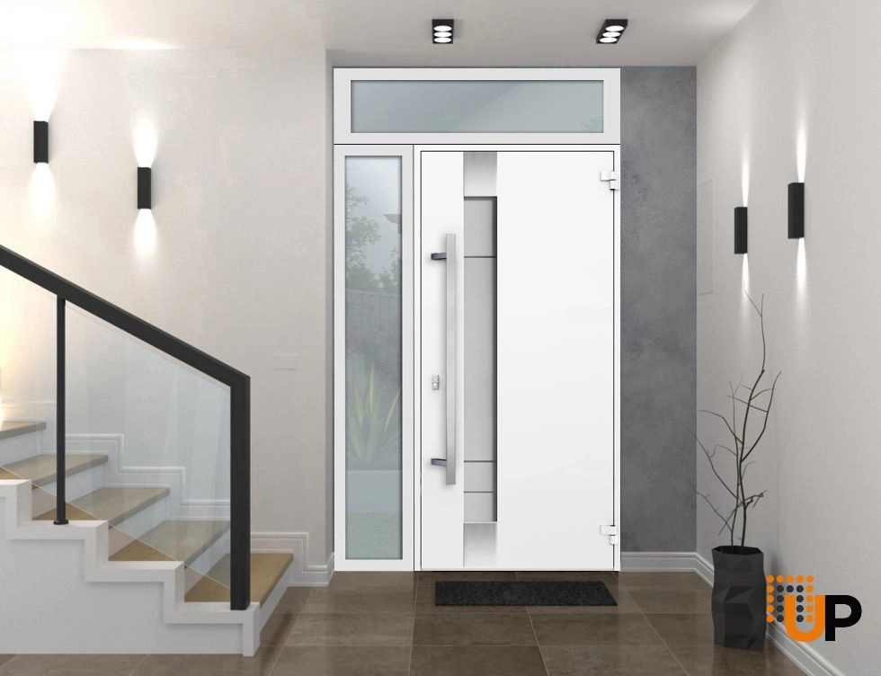 Single swing metal-aluminum modern exterior door with triplex glass | Deux 1713 White | 48 x 96 photo#2
