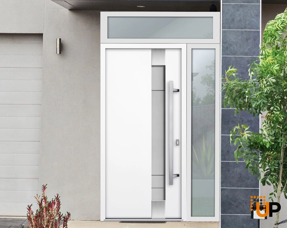 Single swing metal-aluminum modern exterior door with triplex glass | Deux 1713 White | 48 x 96 photo#3