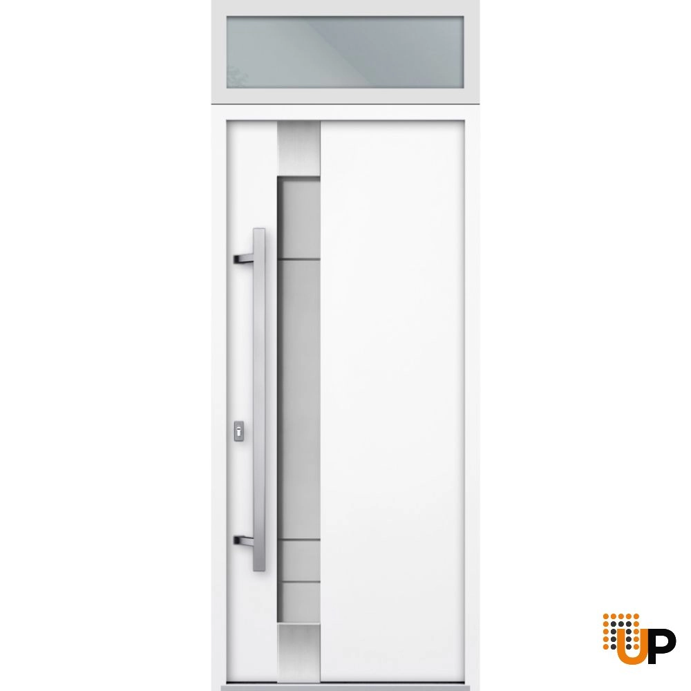 Single swing metal-aluminum modern exterior door with triplex glass | Deux 1713 White | 36 x 96 photo#1