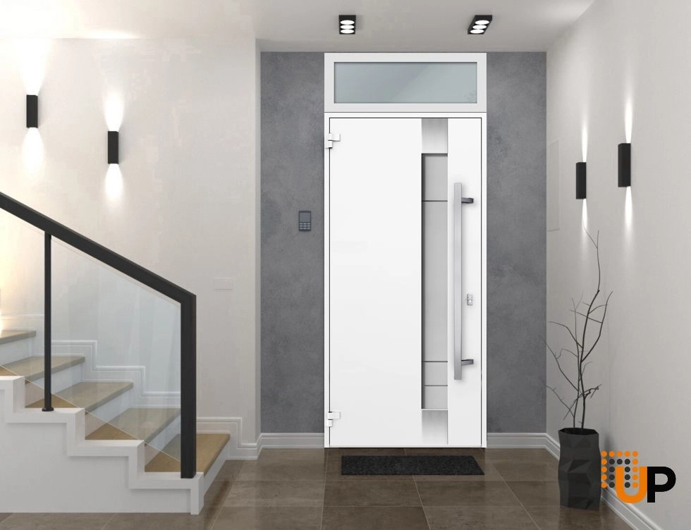 Single swing metal-aluminum modern exterior door with triplex glass | Deux 1713 White | 36 x 96 photo#2