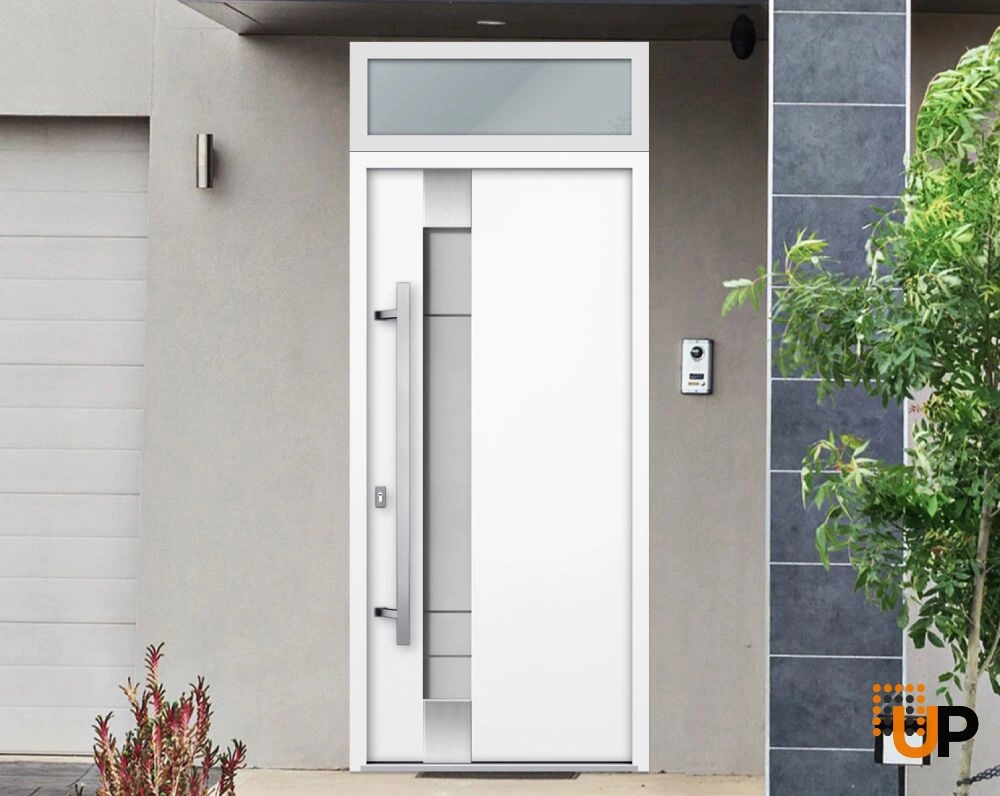 Single swing metal-aluminum modern exterior door with triplex glass | Deux 1713 White | 36 x 96 photo#3