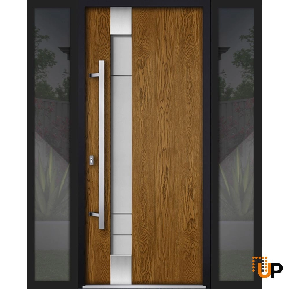 Single swing metal-aluminum modern exterior door with triplex | Deux 1713 Oak | 60 x 80 photo#1