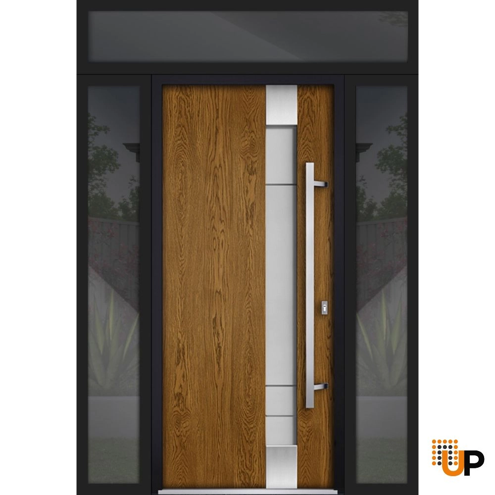 Single swing metal-aluminum modern exterior door with triplex glass | Deux 1713 Oak | 60 x 96 photo#1