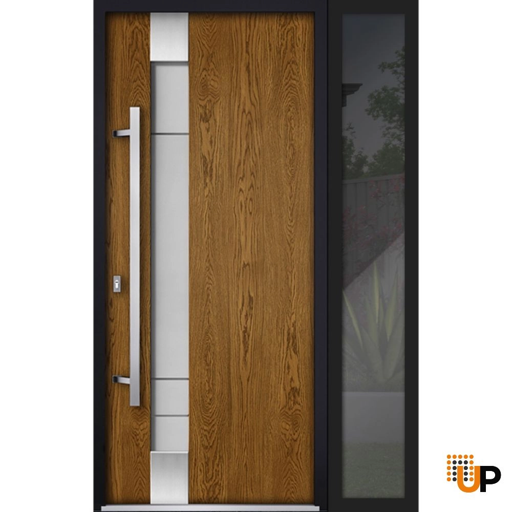 Single swing metal-aluminum modern exterior door with triplex glass | Deux 1713 Oak | 50 x 80 photo#1