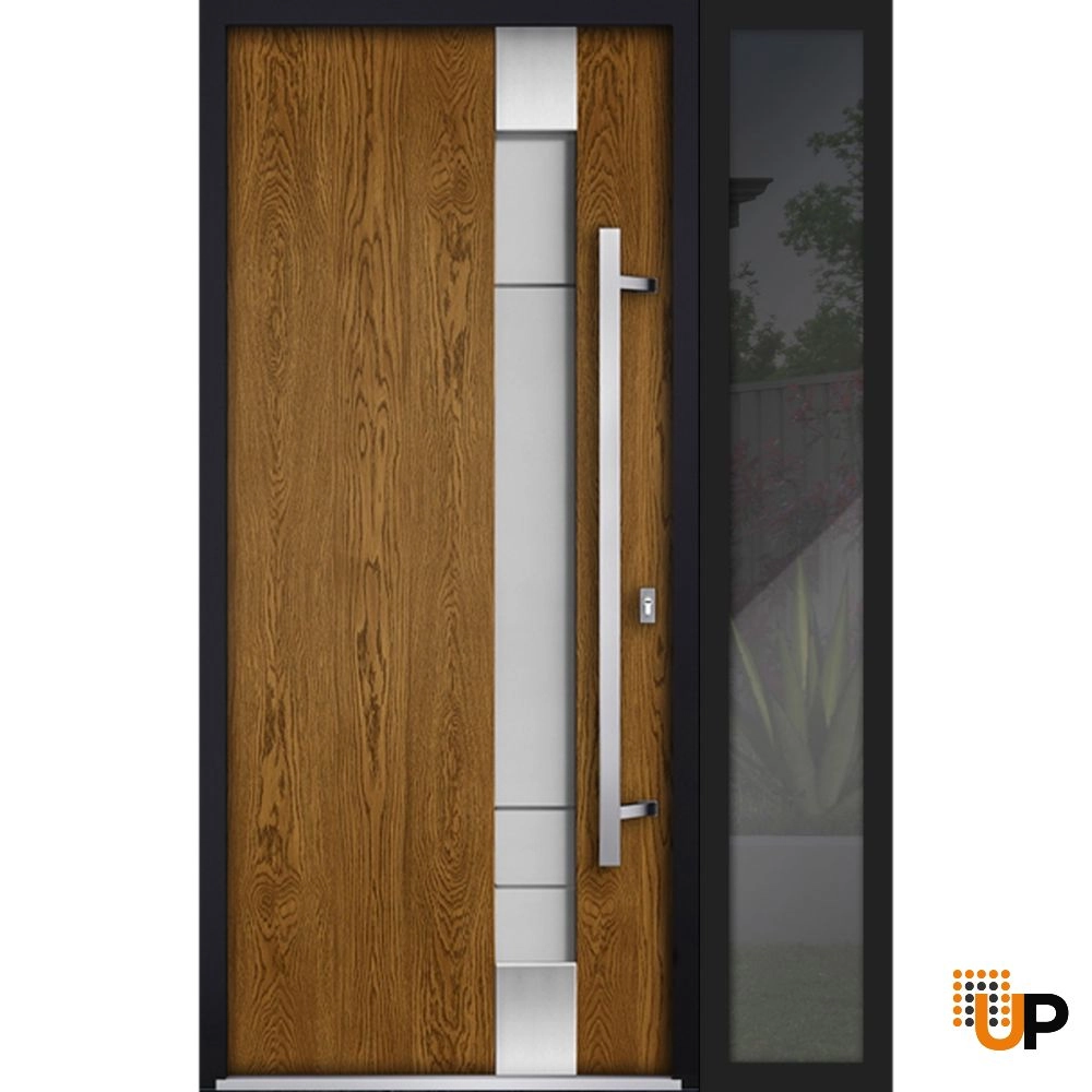 Single swing metal-aluminum modern exterior door with triplex glass | Deux 1713 Oak | 50 x 80 photo#1