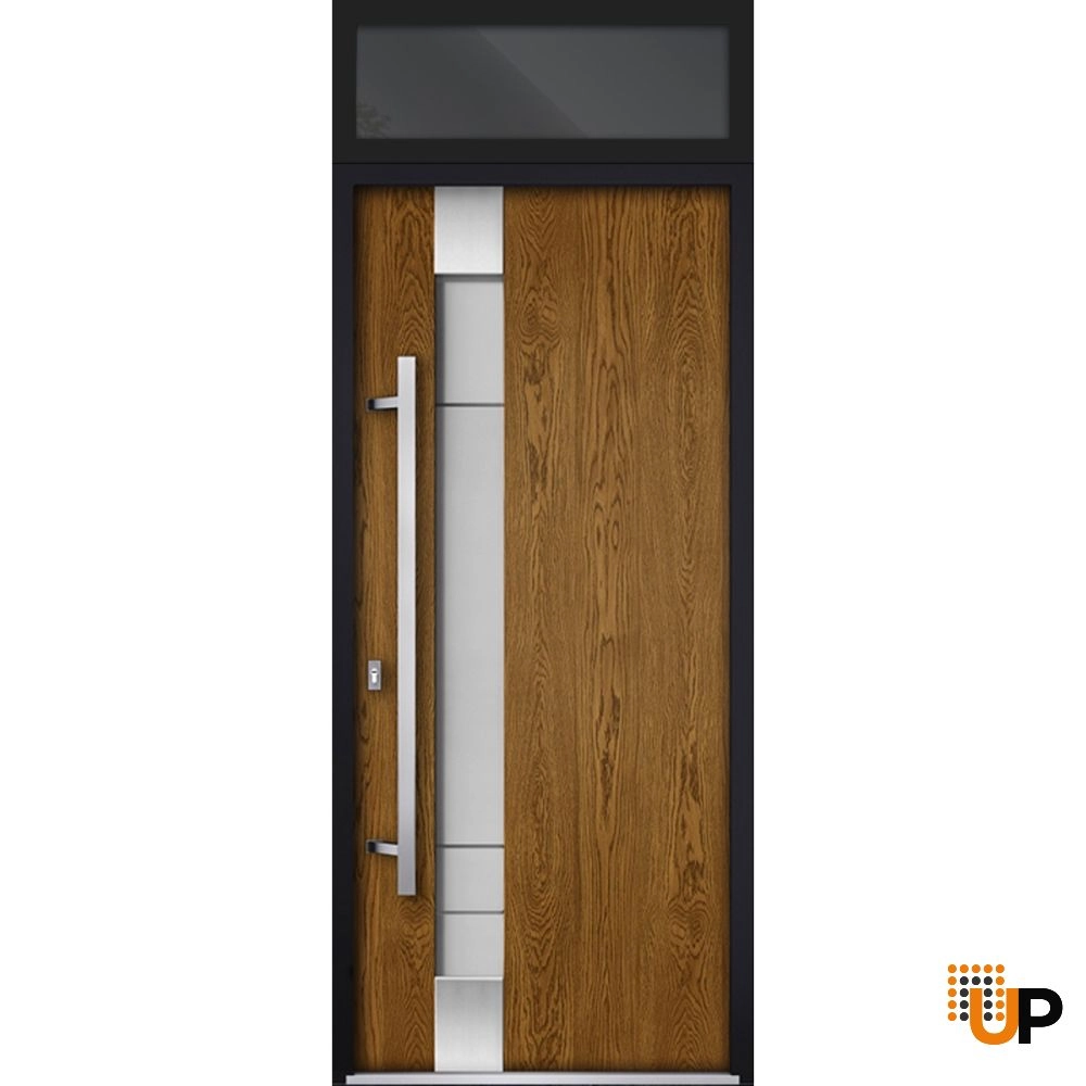 Single swing metal-aluminum modern exterior door with triplex glass | Deux 1713 Oak | 36 x 96 photo#1